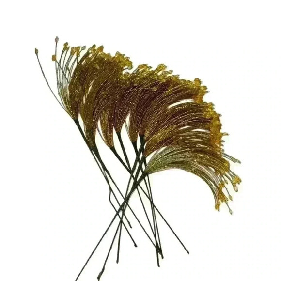 Vintage Golden Bead‎ Floral Spray 23" Decorative Stems | Holiday Christmas - Picture 1 of 7